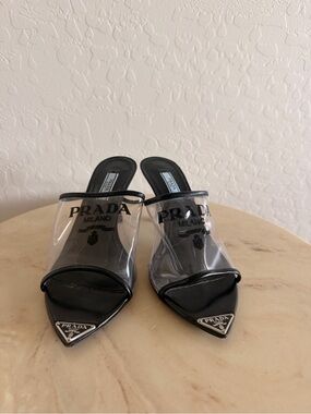 Prada PVC logo mules